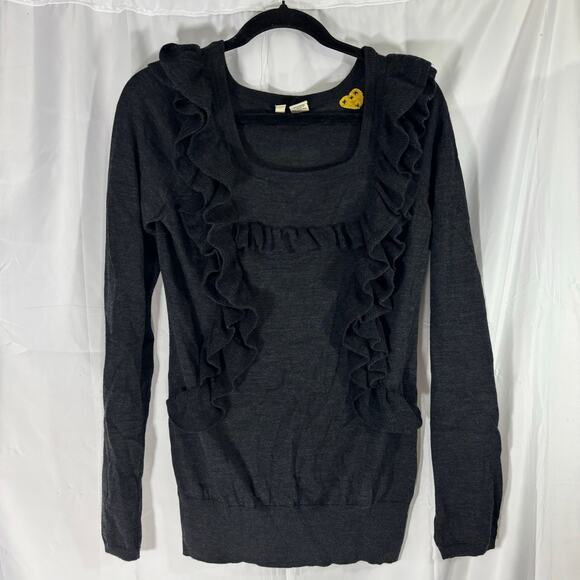 Anthropologie Moth Wool Blend Ruffle Front Pullover Sweater Scoop Neck Medium - Picture 1 of 6